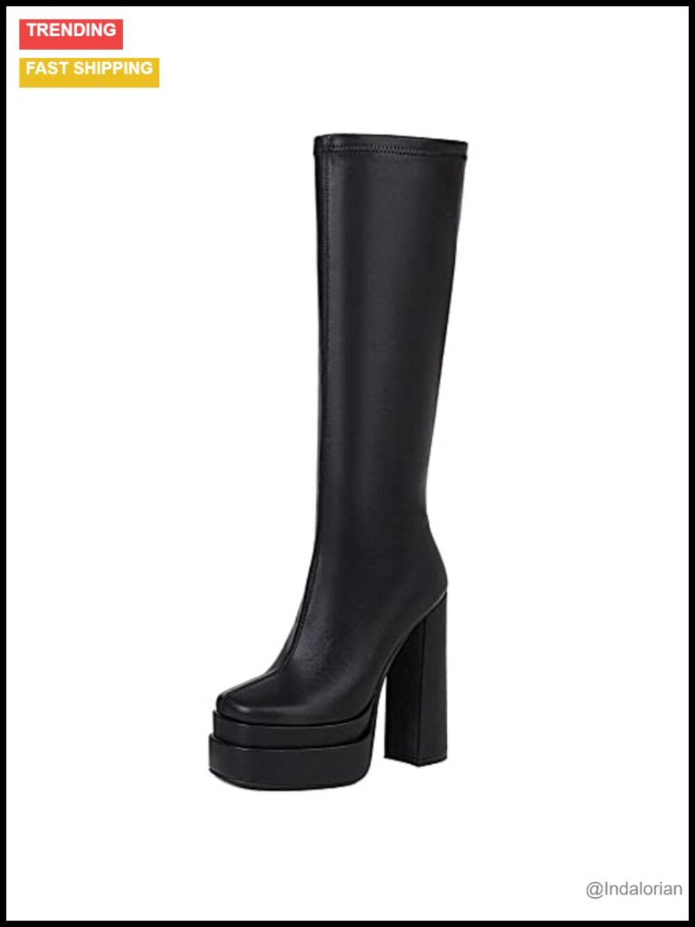 Women's Platform Knee-High Boots Chunky High Heel Stretch PU Square Toe